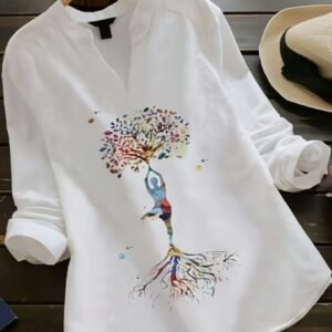 Tree Digital Print Rayon White Ladies Top