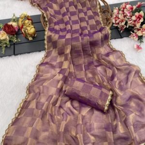 Trending Checks Pattern Wine Color Saree