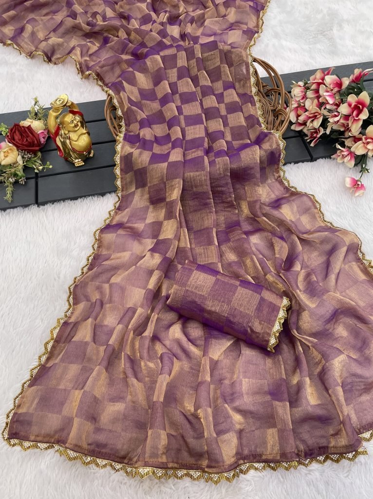 trending checks pattern wine c 1741340559 Trending Checks Pattern Wine Color Saree