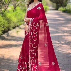 Trending Coding Foil Embroidered Rani saree