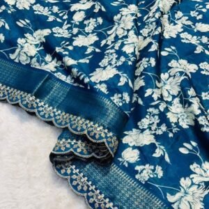 Trending Floral Design Rama Colour saree