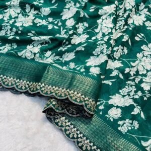 Trending Flower Design Crepe Green Saree