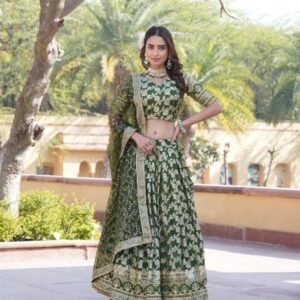 Trending Jacquard Viscose Green Color Lehenga Choli