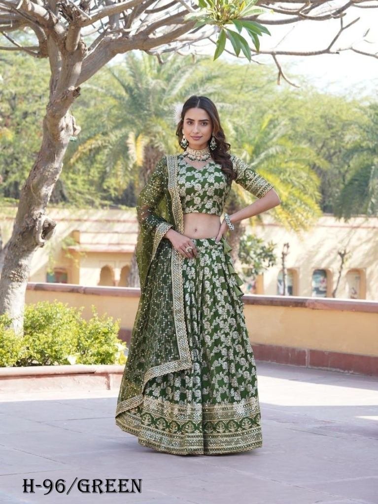 trending jacquard viscose gree 1725101336 Trending Jacquard Viscose Green Color Lehenga Choli