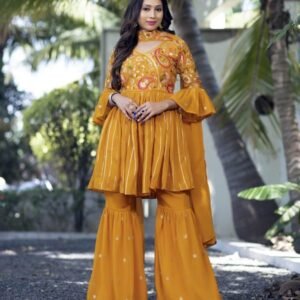 Trending Mango Cocktail Palazzo Top With Dupatta