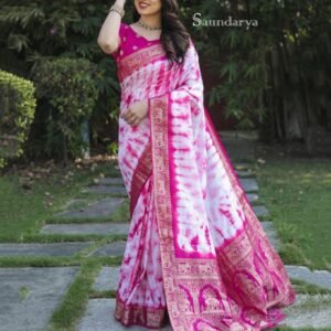 Trending Pink Dola Silk Saree With Shibori Printed Work