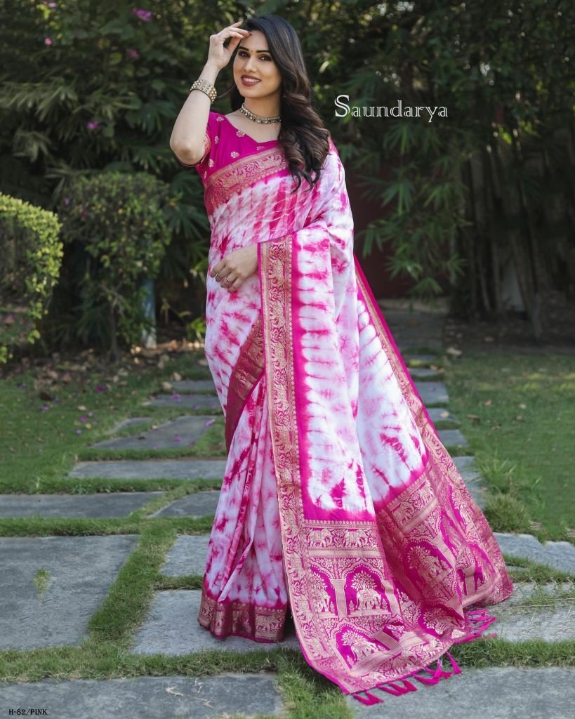 trending pink dola silk saree 1724936527 Trending Pink Dola Silk Saree With Shibori Printed Work