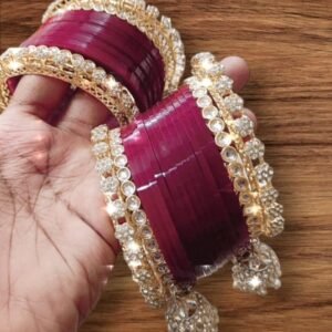 Trendy Beet Color Chooda With Golden Jhumki Set