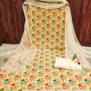 Trendy Georgatte with Schiffly work digital print dress material