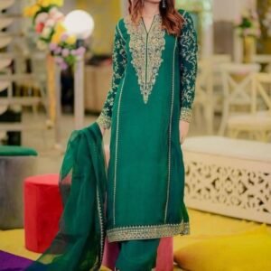 Trendy Georgette Sequin Embroidery Work Green Kurti Palazzo Set