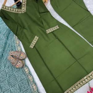 Trendy green readymade suit with fancy dupatta