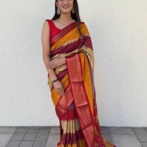 Trendy Leheriya Foil Printed Bandhej Saree