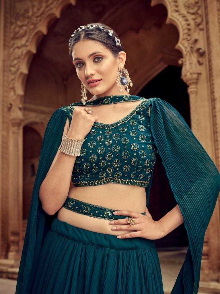 trendy rama color fully stitch 1746723894 Trendy Rama Color Fully Stitched Lehenga Choli By Shreematee Fashion Nandani Catalogue