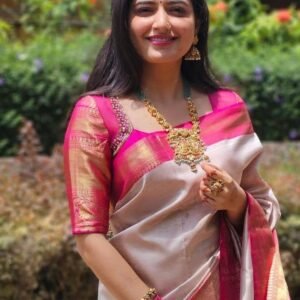 Trendy Women Wear Pink Soft Lichi Silk Saree