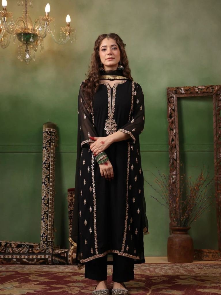 uniqe black embroidery work th 1734426581 Uniqe Black Embroidery Work Three Piece Kurtis Set