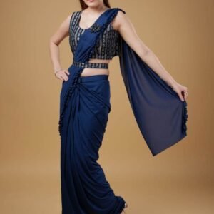 Unique Blue Ready to Wear Saree with Frill Border