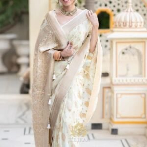 Unique Design White Silk Saree