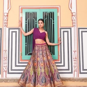 Urvika Banarasi Silk Wine Lehenga Choli