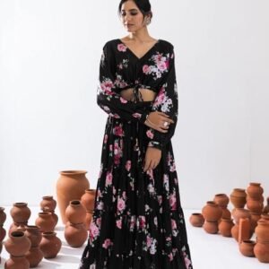 Vallari Vol 1 Black Digital Printed Crop Top Lehenga Choli