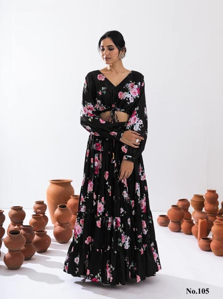 vallari vol 1 black digital pr 1727173715 Vallari Vol 1 Black Digital Printed Crop Top Lehenga Choli