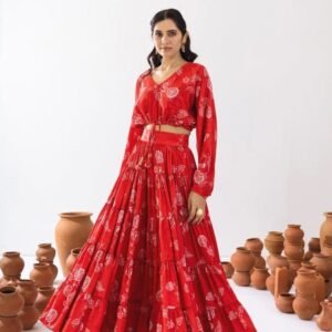 Vallari Vol 1 Red Digital Printed Crop Top Lehenga Choli