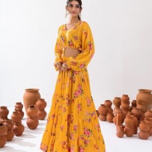 Vallari Vol 1 Yellow Digital Printed Crop Top Lehenga Choli