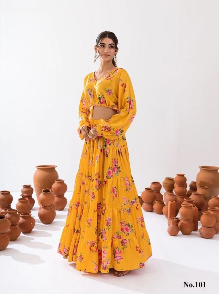 vallari vol 1 yellow digital p 1727179717 Vallari Vol 1 Yellow Digital Printed Crop Top Lehenga Choli