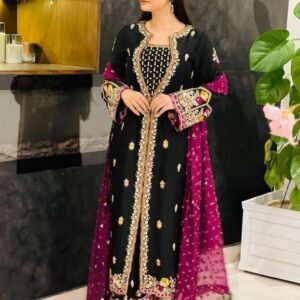 Velvet Kurti Pant Set with Sequence Embroidery Work