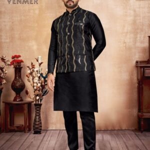 Venmer Black New Party Wear Koti Kurta Pyjama