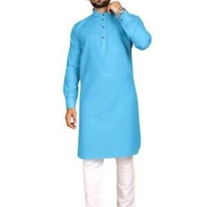 Venmer Brand Blue Heavy Cotton Plain Men Kurta Set