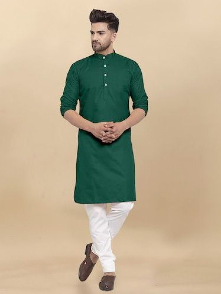 venmer brand dark green heavy 1731663254 Venmer Brand Dark Green Heavy Cotton Plain Men Kurta Set