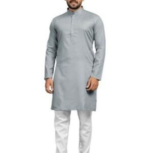Venmer Brand Grey Heavy Cotton Plain Men Kurta Set