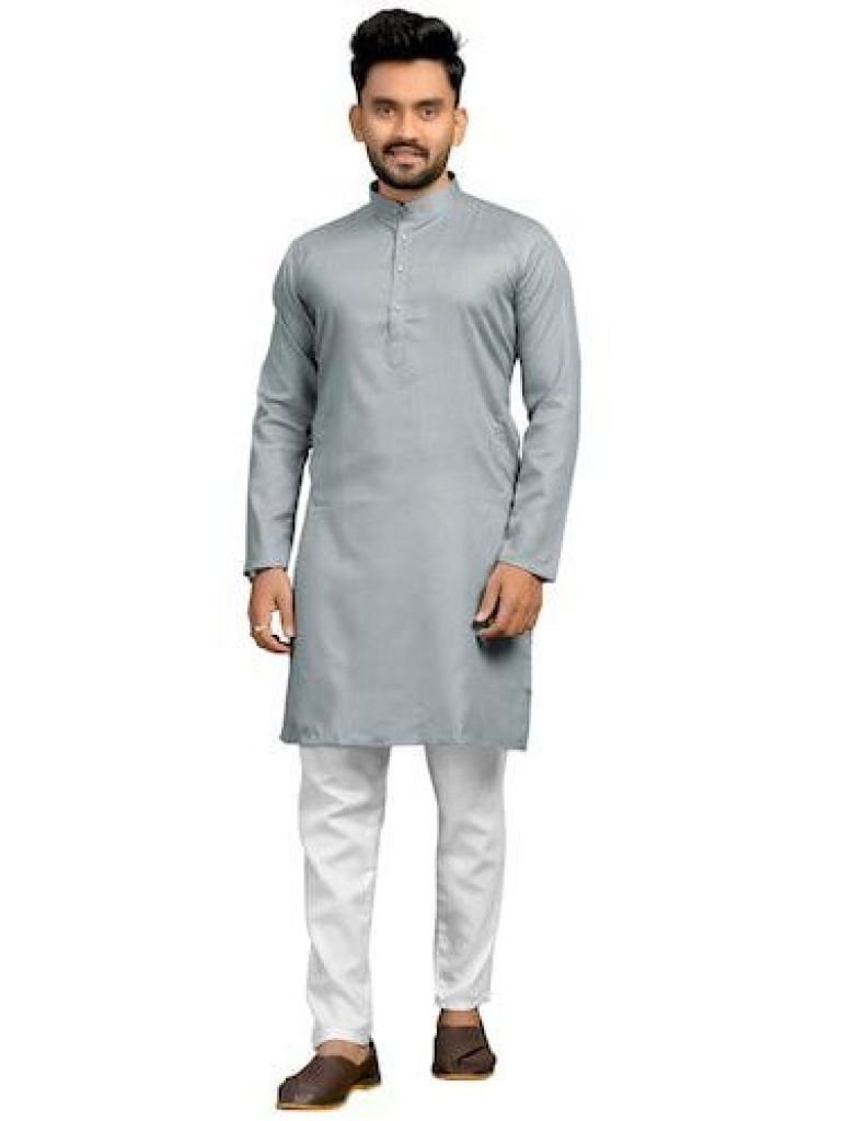 venmer brand grey heavy cotton 1731666293 Venmer Brand Grey Heavy Cotton Plain Men Kurta Set