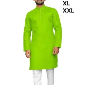 Venmer Brand Parrot Green Heavy Cotton Plain Men Kurta Set