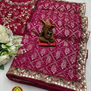 Vichitra Silk Dark Pink Saree With Sequence Codding Work