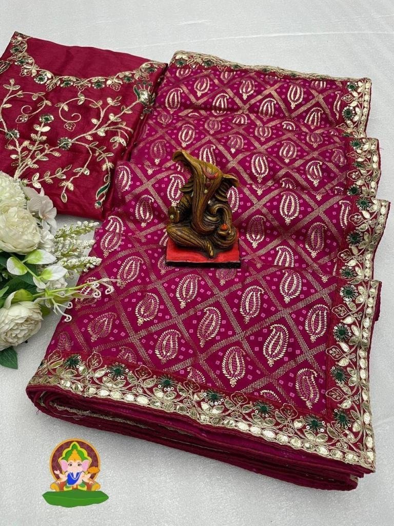 vichitra silk dark pink saree 1727346805 Vichitra Silk Dark Pink Saree With Sequence Codding Work
