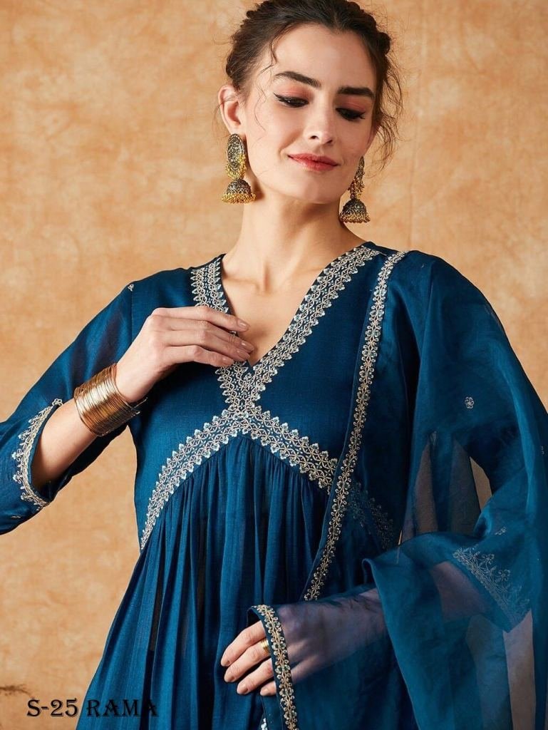 vichitra silk embroidery seque 1721039923 Vichitra Silk Embroidery Sequence Work Kurti Pant With Dupatta Set