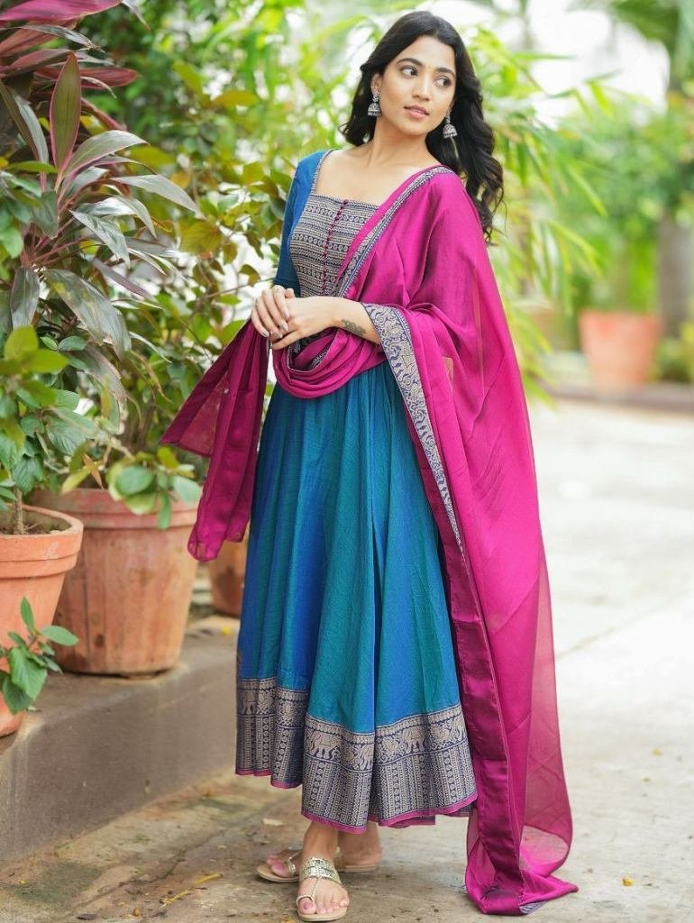 vichitra silk zari weaving gow 1746876962 Vichitra Silk Zari Weaving Gown with Dupatta