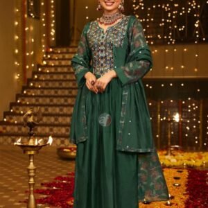 Viscose Green Kurti Palazzo and Dupatta by AF