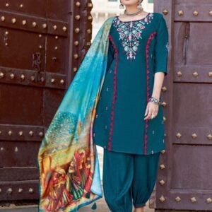 Viscose Handwork Embroidery Kadlee Kanchi Kurti Bottom Dupatta Set