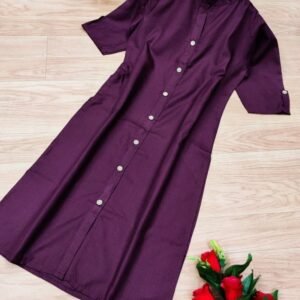 Voilet Wooden Button With Pocket Cotton Kurti