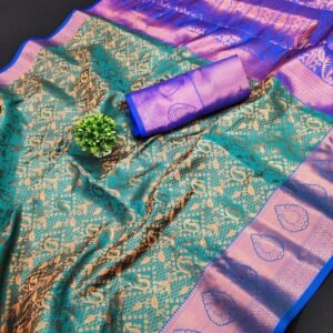 Wadding Wear Lichi Rama Silk Saree With Zari Weaving
