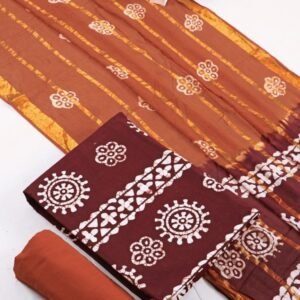 Wax Batik Dark Brown Cotton Dress Material