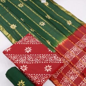 Wax Batik Red With Green Cotton Dress Material