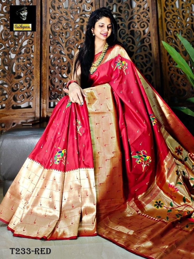 weddin wear red kanjivaram sil 1721023113 Wedding Wear Red Kanjivaram Silk Paithani Saree