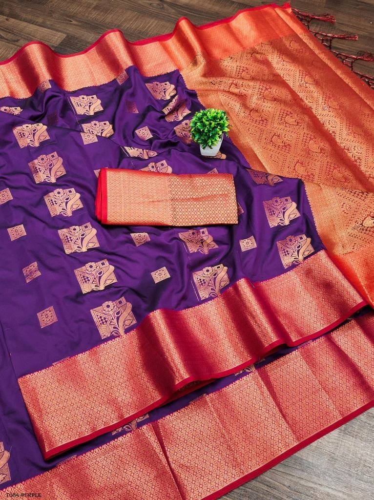 wedding banarasi purple soft s 1718621882 Wedding Banarasi Purple Soft Silk Sarees With Gold Zari