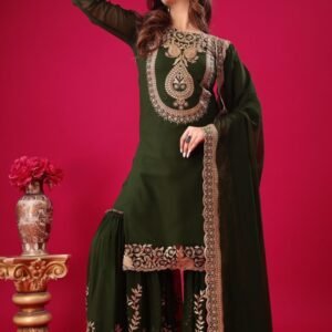 Wedding Green Embroidery Work Georgette Readymade Suits