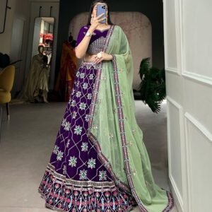 Wedding Purple Sequins and Embroidered Georgette Lehenga