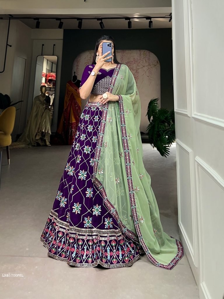 wedding purple sequins and emb 1712980225 Wedding Purple Sequins and Embroidered Georgette Lehenga