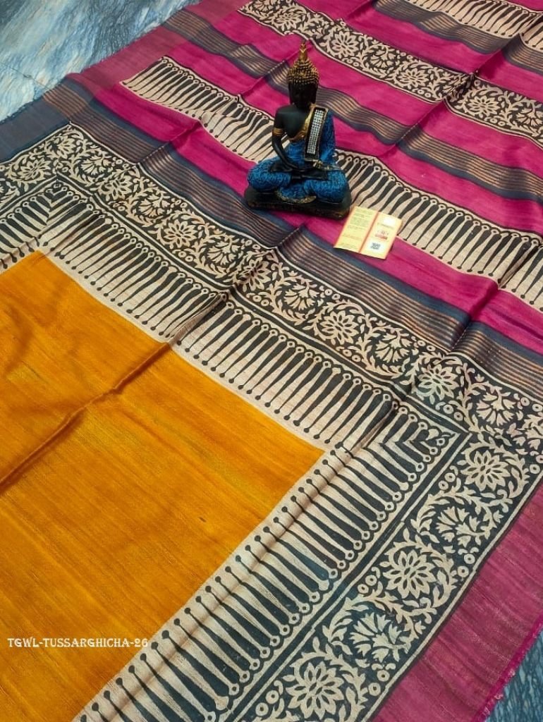 wedding screen printed origina 1712231874 Wedding Screen Printed Original Tussar Ghicha Silk Saree 26